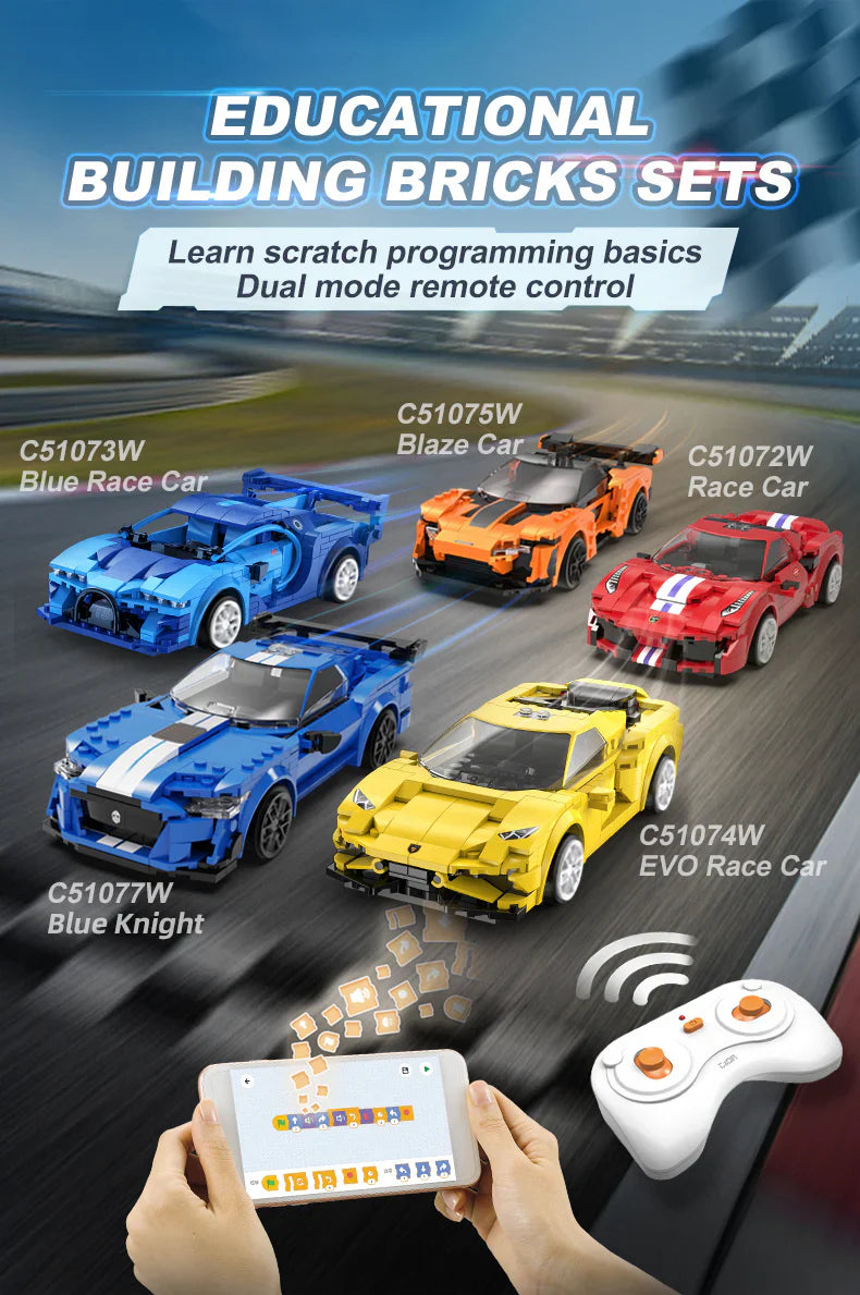 CaDA Blue Knight Sports Car - RC Dual Mode Control - 1:20 325 Pieces Brick Model Kit C51077W