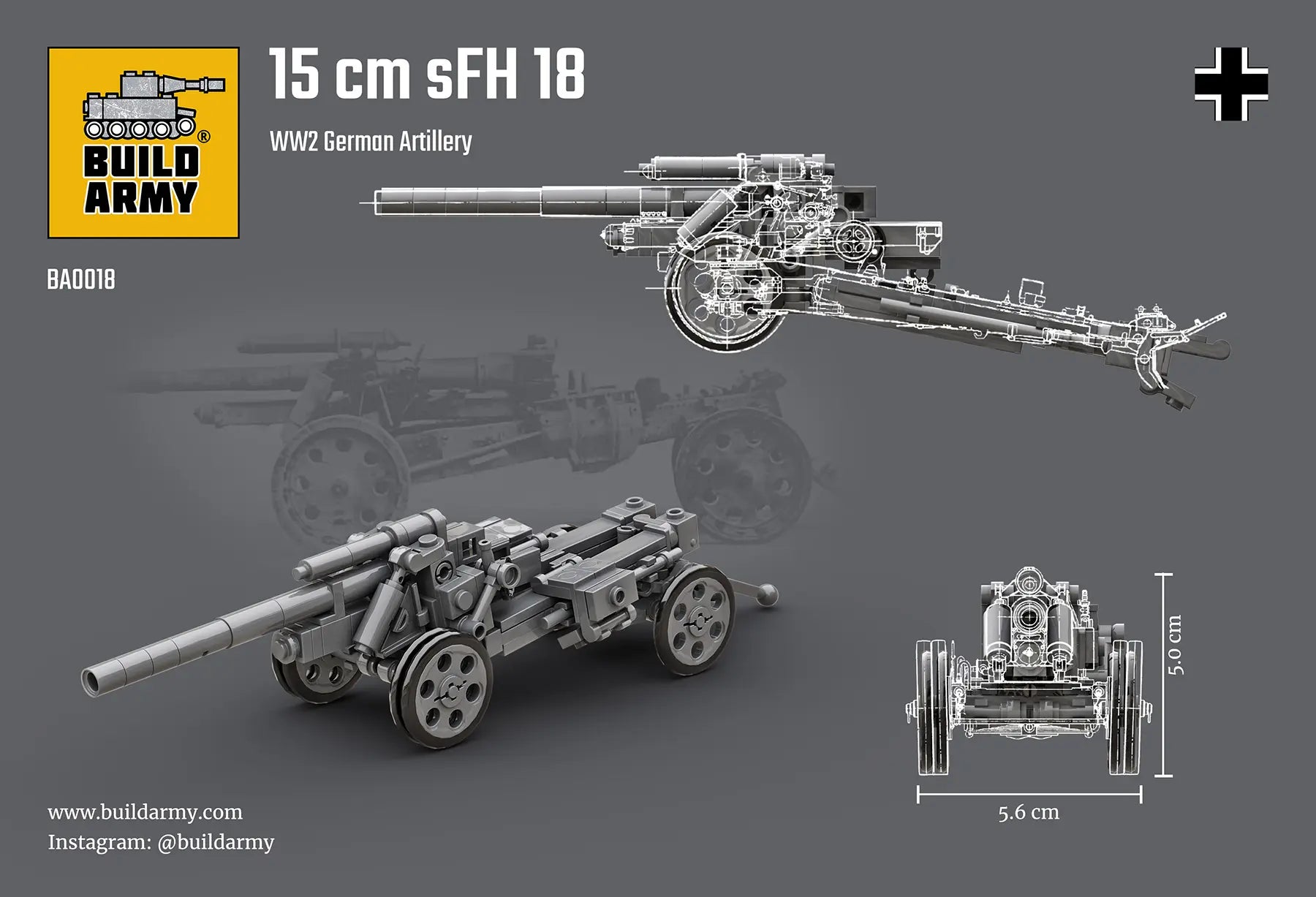 Build Army WW2 German 15cm SFH 18 Artillery - 1:35 Scale 167 Pieces - BA0018