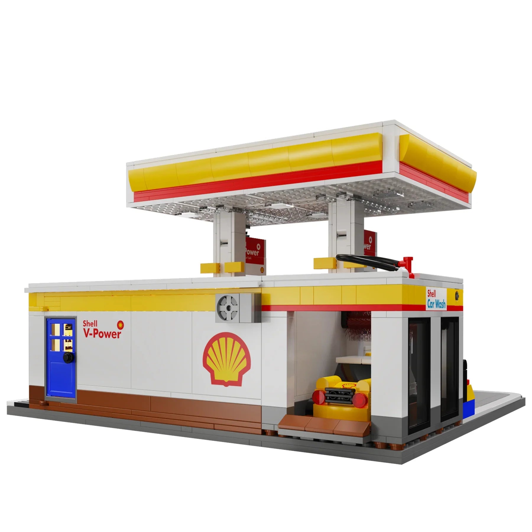 CaDA Shell Retail Stations Brick Model Kits (Set of 4) Service Station, Pumps, Shop, Car Wash