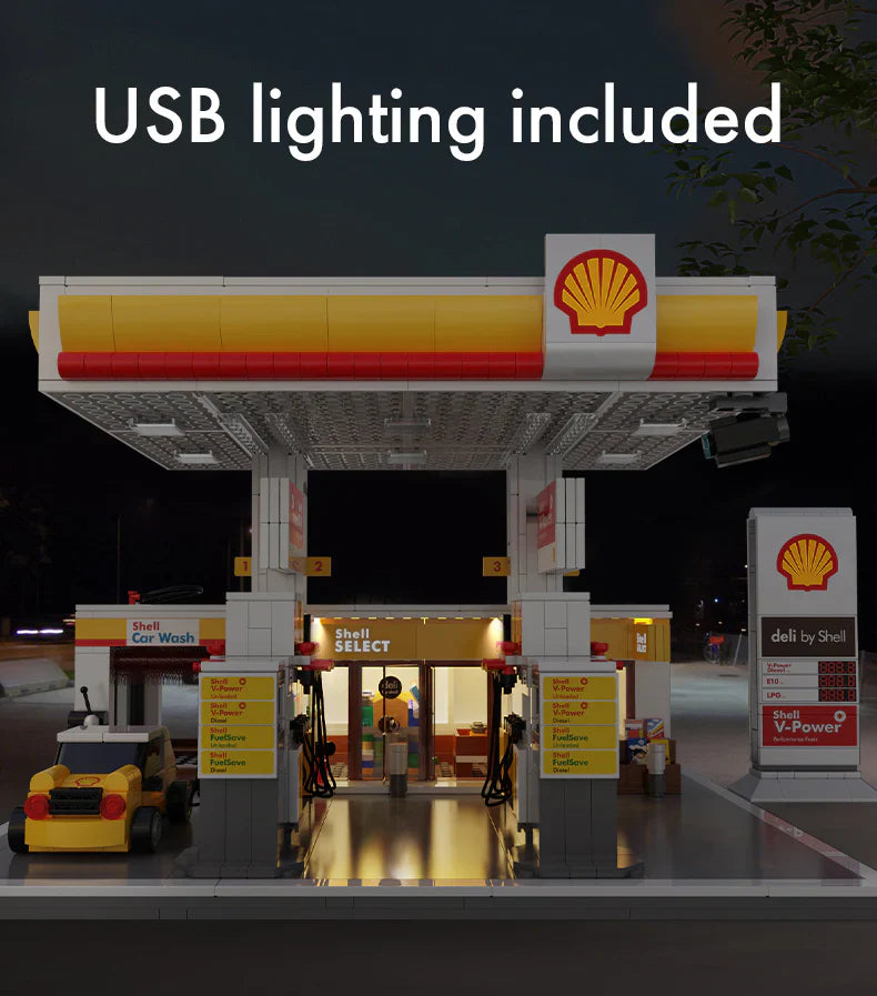CaDA Shell Retail Stations Brick Model Kits (Set of 4) Service Station, Pumps, Shop, Car Wash