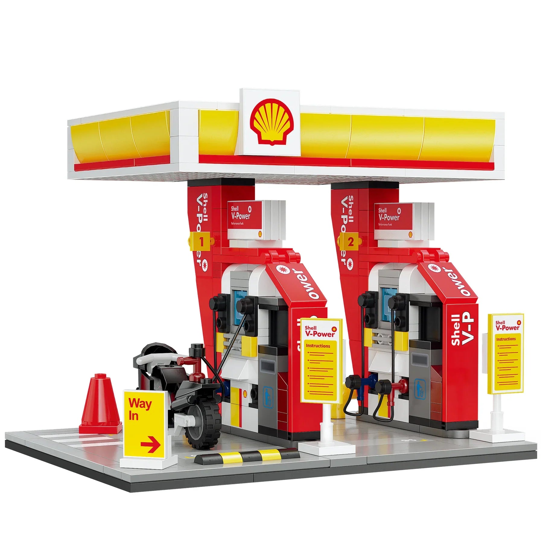 CaDA Shell Retail Stations Brick Model Kits (Set of 4) Service Station, Pumps, Shop, Car Wash