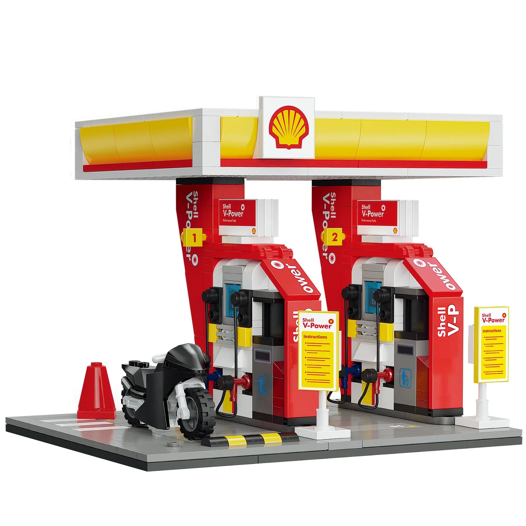 CaDA Shell Retail Stations Brick Model Kits (Set of 4) Service Station, Pumps, Shop, Car Wash
