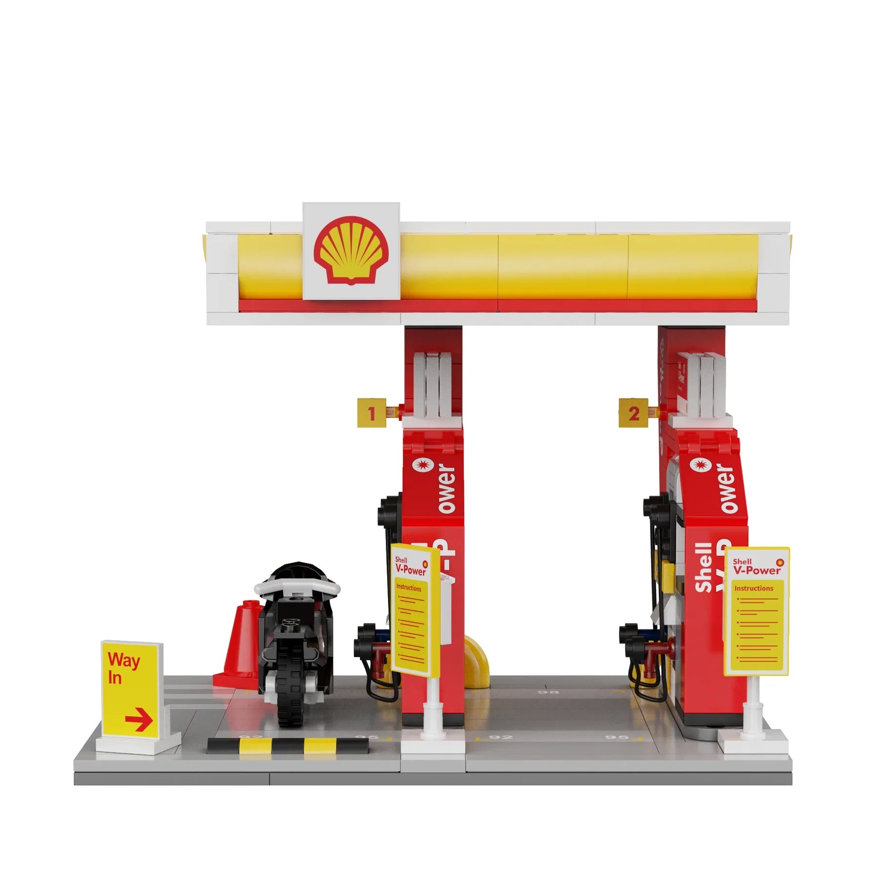 CaDA Shell Retail Stations Brick Model Kits (Set of 4) Service Station, Pumps, Shop, Car Wash