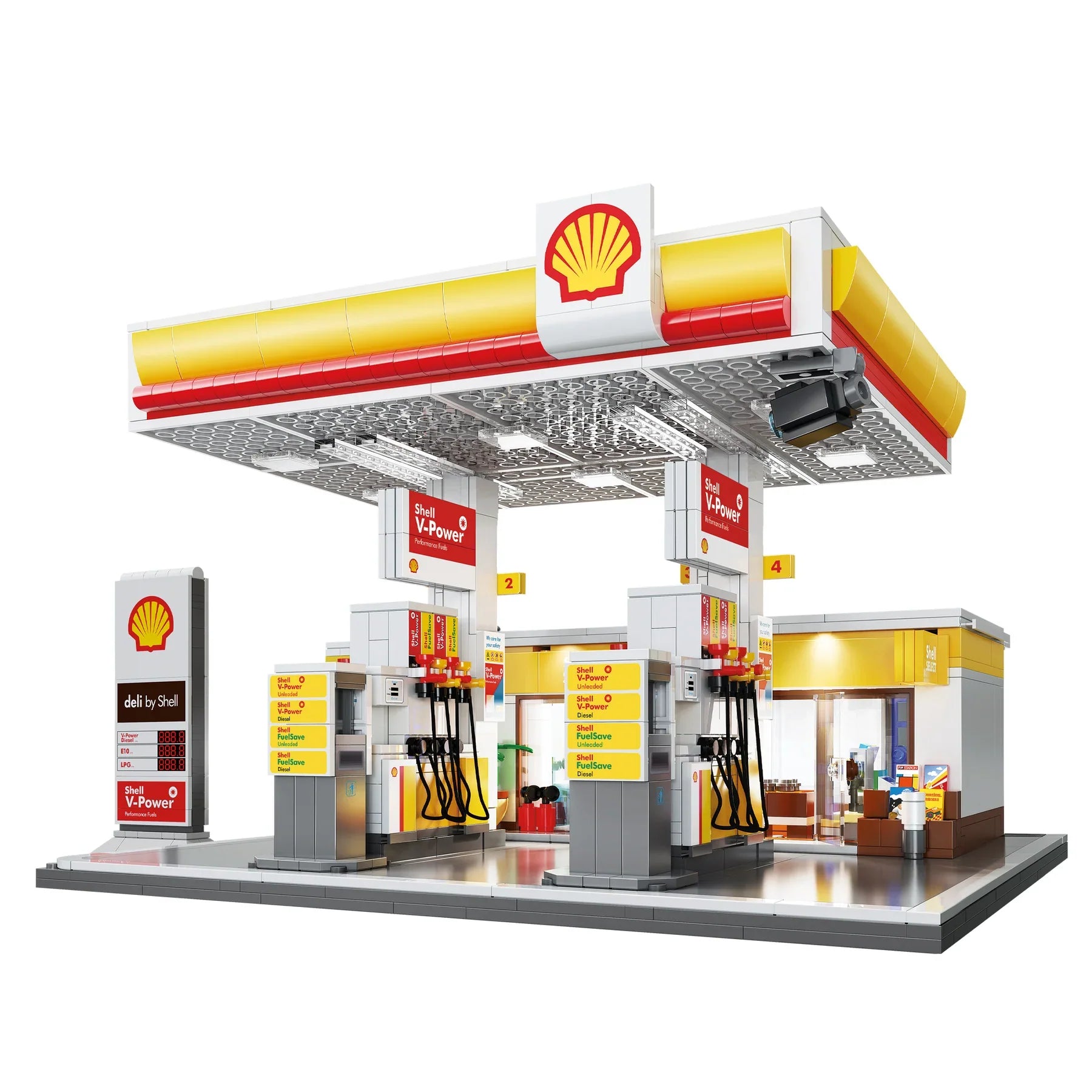 CaDA Shell Retail Stations Brick Model Kits (Set of 4) Service Station, Pumps, Shop, Car Wash