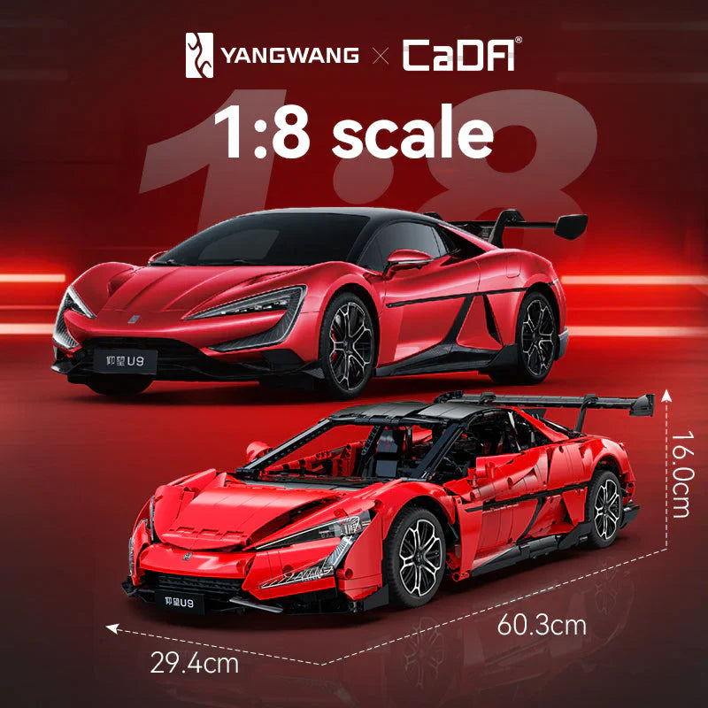 CaDA BYD Yangwang U9 Electric Super Coupé 1:8 3671 Pieces Brick Model Kit C64011W