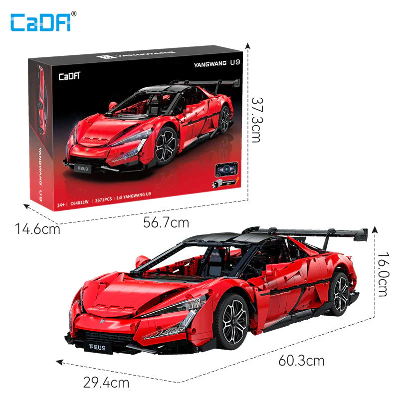 CaDA BYD Yangwang U9 Electric Super Coupé 1:8 3671 Pieces Brick Model Kit C64011W