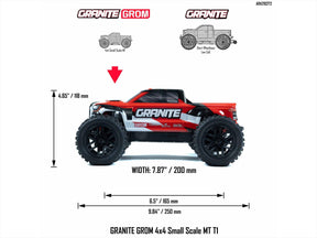 Arrma 1/18 Granite Grom 4Wd Mt RTR Mega W/Lipo Batt/Usb Chg Red C-ARA2102T2
