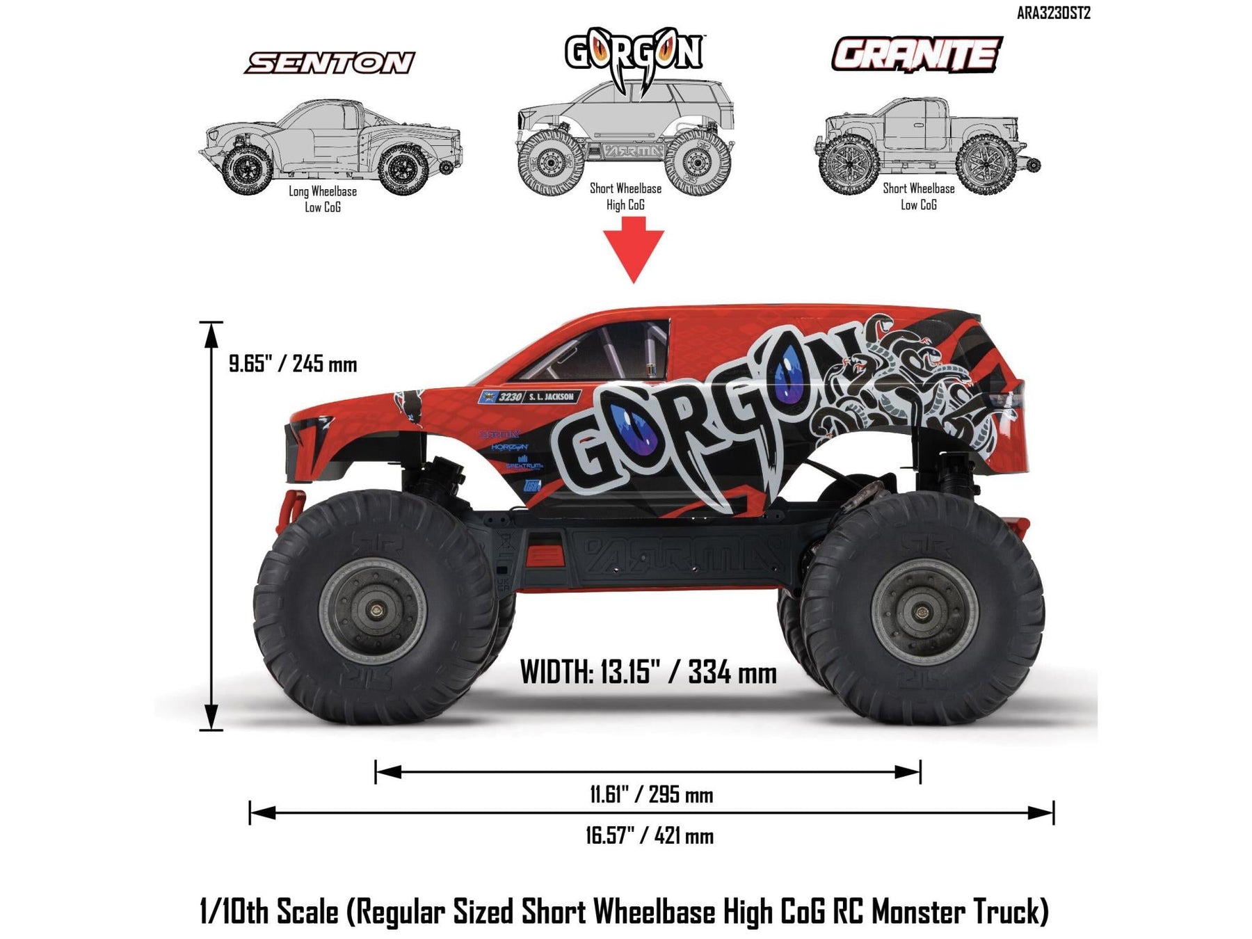 Arrma Gorgon 2Wd Mt 1/10 RTR Smart W/8.4V Batt/Usb Charger Red C-ARA3230ST2