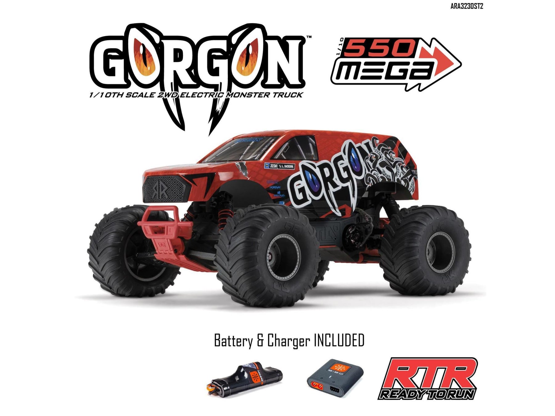 Arrma Gorgon 2Wd Mt 1/10 RTR Smart W/8.4V Batt/Usb Charger Red C-ARA3230ST2