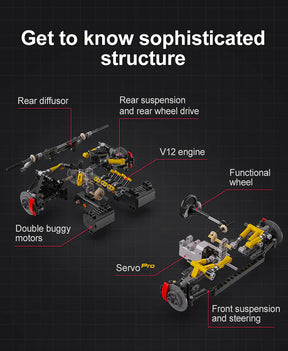 CaDA Master Helios V12 Hypercar - RC Control - 1:8 4449 Pieces Brick Model Kit C61053W