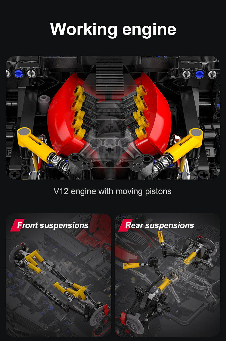 CaDA Master Helios V12 Hypercar - RC Control - 1:8 4449 Pieces Brick Model Kit C61053W