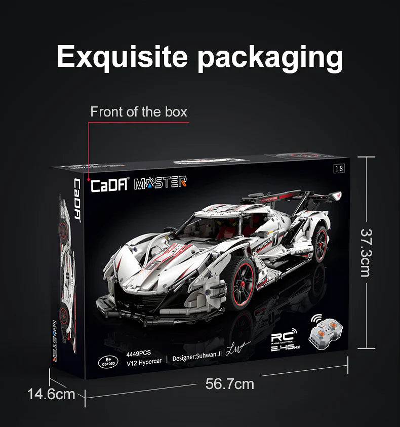 CaDA Master Helios V12 Hypercar - RC Control - 1:8 4449 Pieces Brick Model Kit C61053W