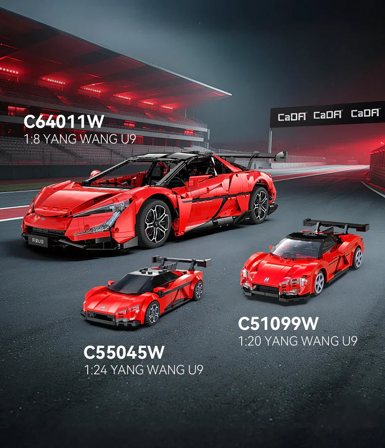 CaDA BYD Yangwang U9 Electric Super Coupé 1:8 3671 Pieces Brick Model Kit C64011W