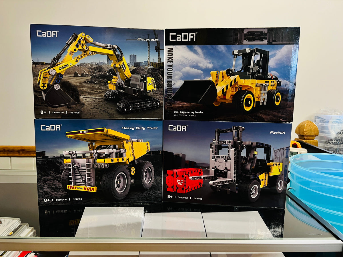 CaDA Construction Series Brick Model Kits (set of 4) Fork Lift, Dump Truck, Excavator & Loader