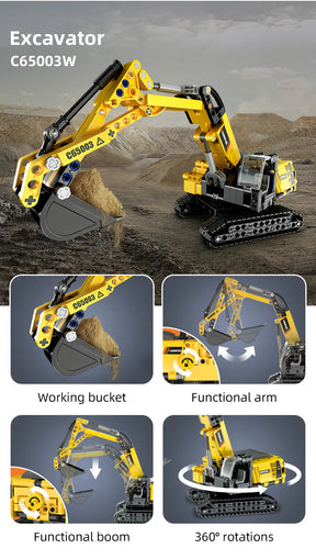 CaDA Construction Series Brick Model Kits (set of 4) Fork Lift, Dump Truck, Excavator & Loader