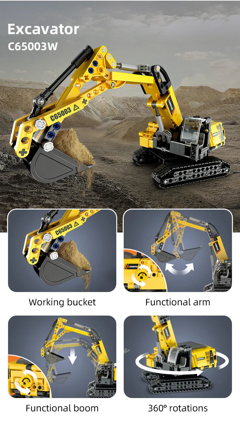 CaDA Construction Series Brick Model Kits (set of 4) Fork Lift, Dump Truck, Excavator & Loader