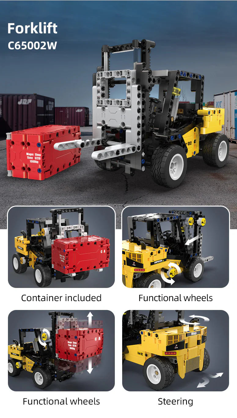 CaDA Construction Series Brick Model Kits (set of 4) Fork Lift, Dump Truck, Excavator & Loader