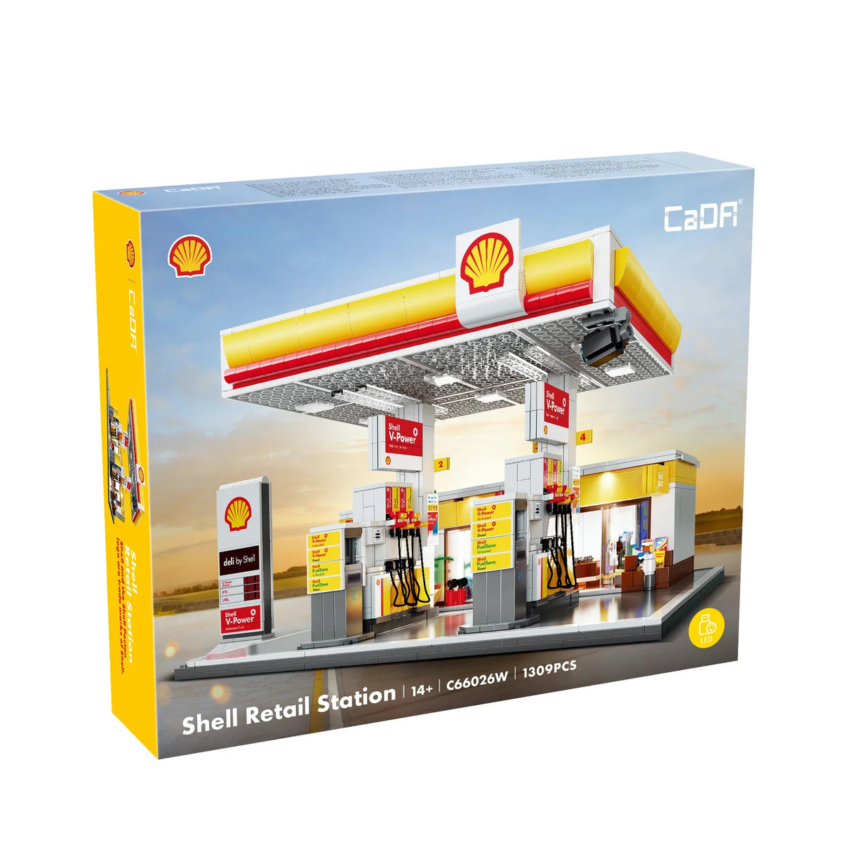 CaDA Shell Retail Stations Brick Model Kits (Set of 4) Service Station, Pumps, Shop, Car Wash