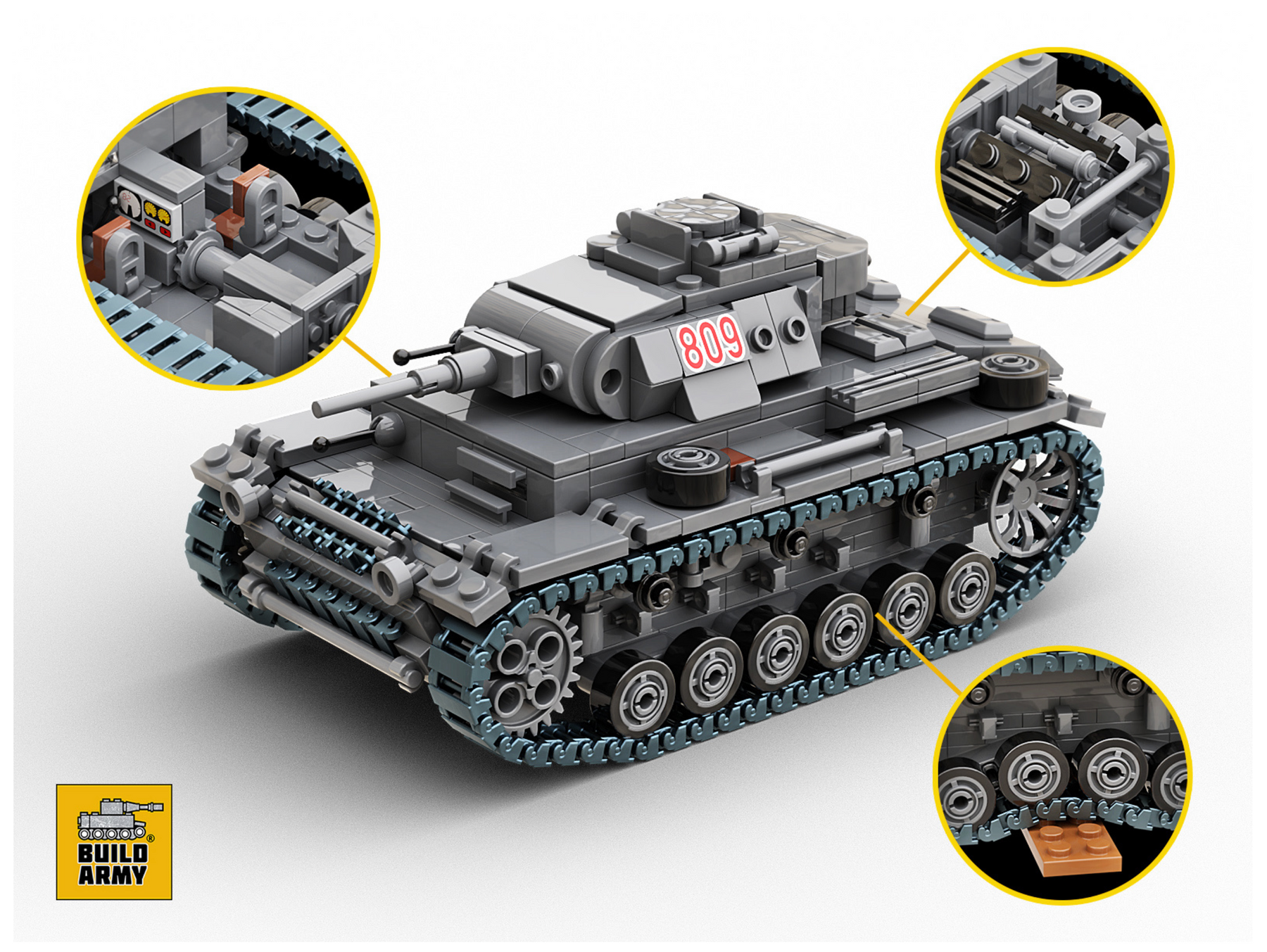 Build Army WW2 Panzer III Ausf J - German Medium Tank - 1:33 Scale 755 Pieces - BA0141
